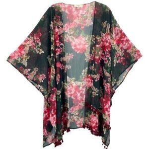 Umgee Floral Boho Tassel Kimono Top